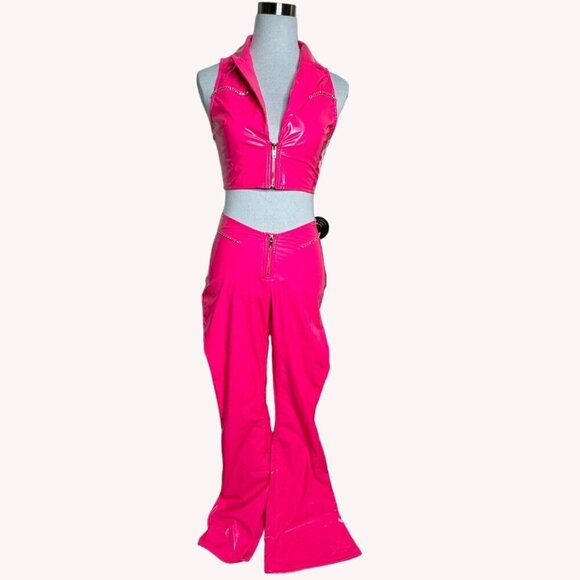 Pretty Little Thing Pink Cowgirl Size S‎ Sexy Bling Latex Party Rave Costume - Picture 3 of 16